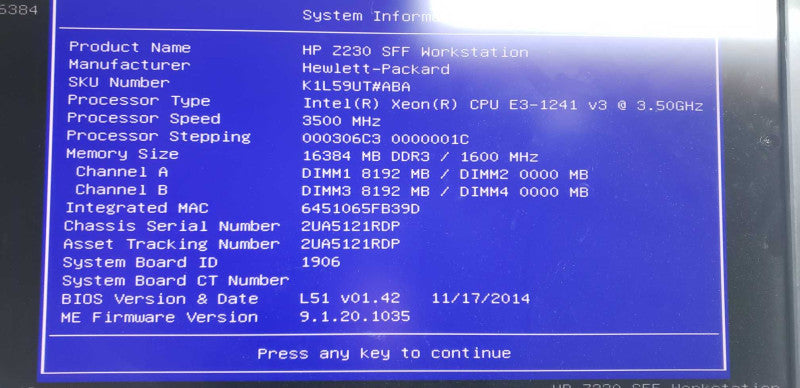 HP Z230 workstation Xeon E3-1241 V3 @ 3.50ghz / 16gb ram / Quadro K620 GPU #