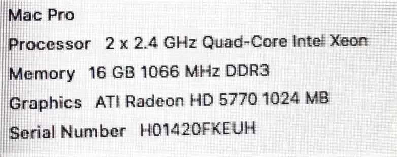 Mac Pro - M.2010 A1289, 2x Xeon 2.4GHz QC/16GB, Radeon HD 5770, NO HDDs ~