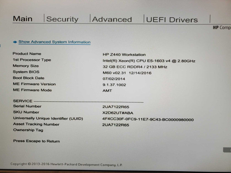 HP Z440 E5-1603 v4 @ 2.8 GHz 32GB DDR4 No HDD Nvidia Quadro 600 (