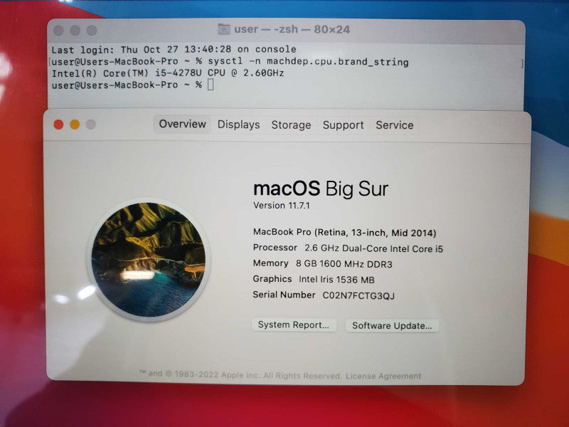 Macbook Pro 2014 13\\" Retina Core i7-4278U @ 2.6GHz 8GB Ram 500GB SSD *READ* (