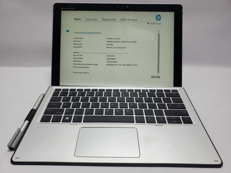 HP Elite X2 Tablet w Keyboard & Stylus, i5-7200U 2.5GHz 8GB DDR4, 256GB SSD |