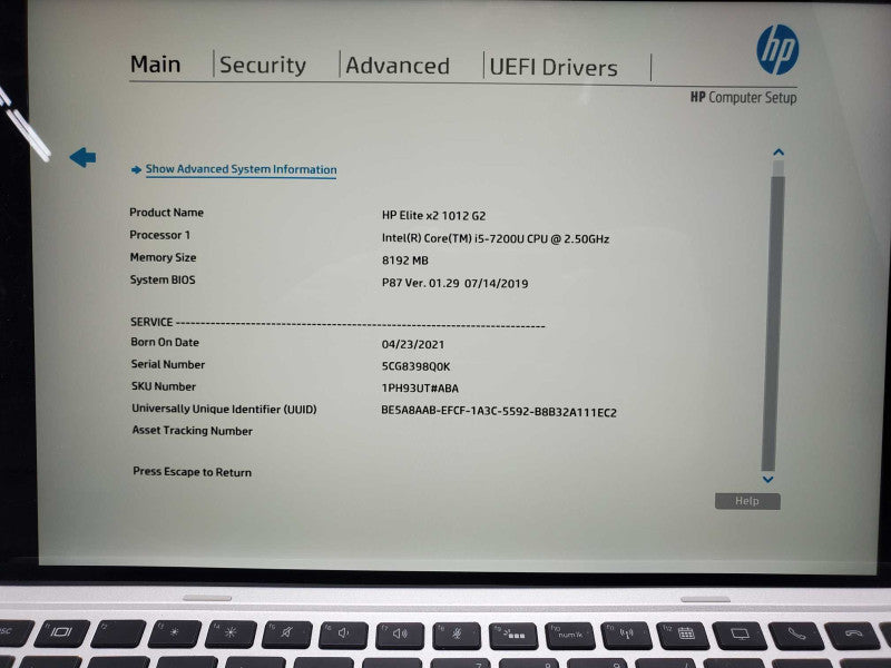 HP Elite X2 Tablet w Keyboard & Stylus, i5-7200U 2.5GHz 8GB DDR4, 256GB SSD |
