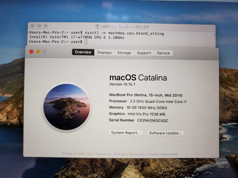 Macbook Pro 2014 15\\" Retina Core i7-4770HQ @ 2.2GHz 16GB Ram 250GB SSD (