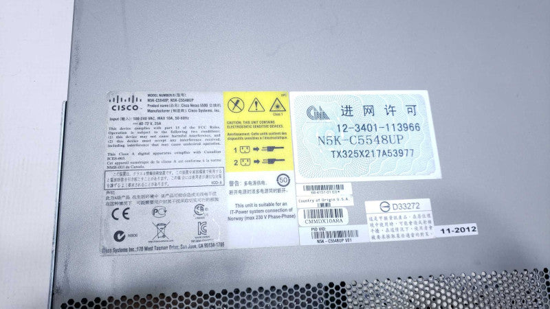 Cisco Nexus N5K-5548UP 32-Port SFP+ Network Switch w/ N55-D160L3 [