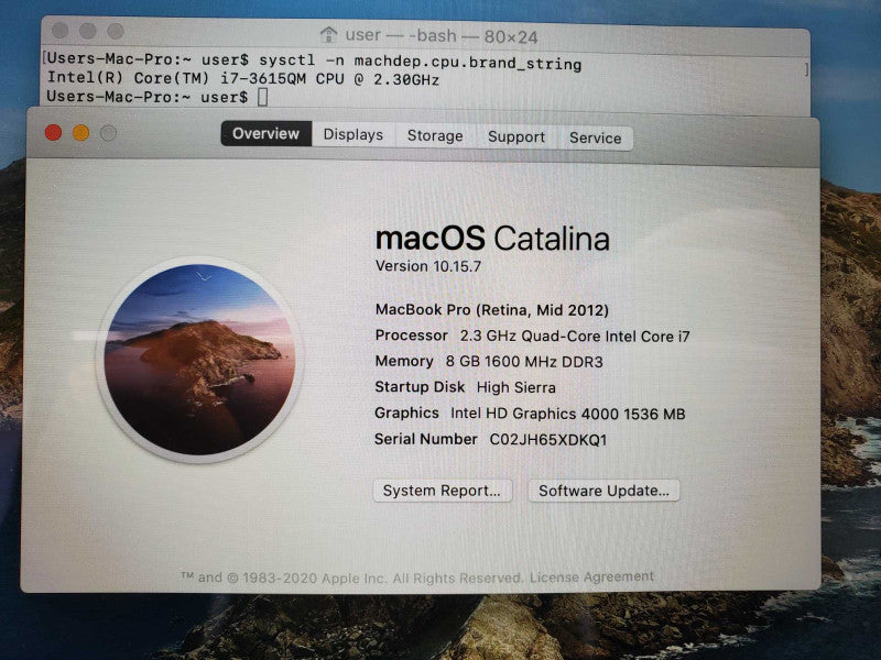 Macbook Pro 2012 15\\" Retina Core i7-3615QM @ 2.3GHz 8GB Ram 750GB SSD (