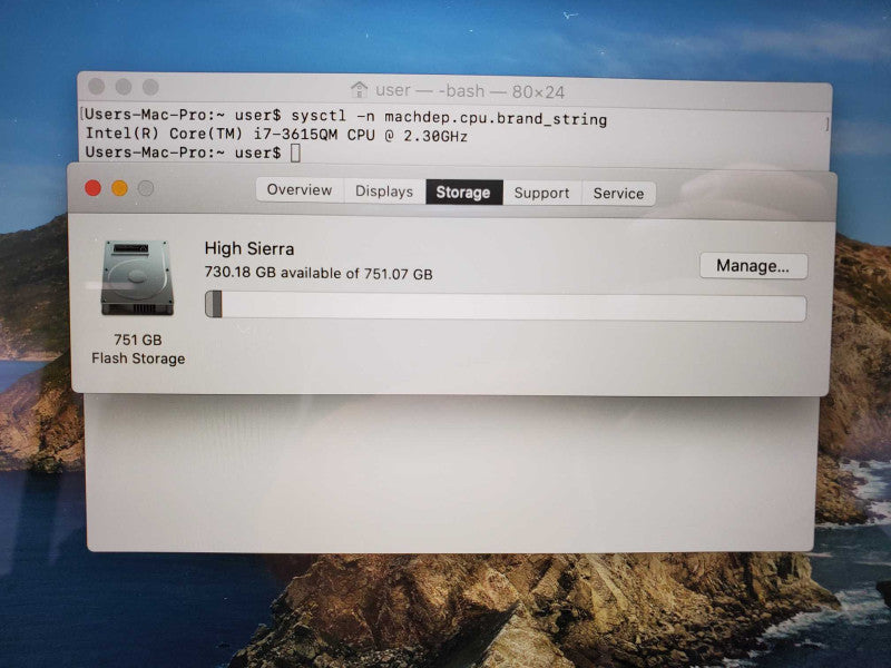 Macbook Pro 2012 15\\" Retina Core i7-3615QM @ 2.3GHz 8GB Ram 750GB SSD (