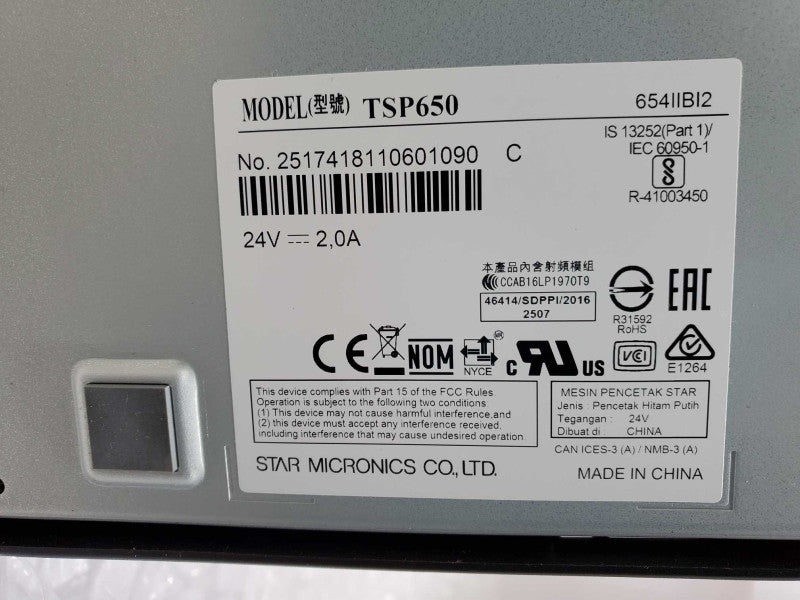 Star Micronics TSP650 654IIBI2 Thermal Receipt Printer tested)