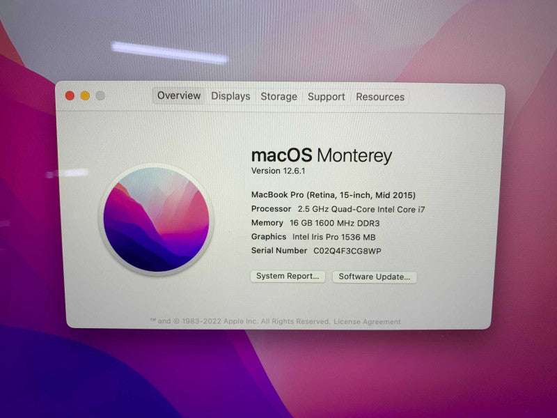 MacBook Pro Retina 15-inch Mid 2015 with i7 CPU 16GB RAM & 256GB Storage READ -