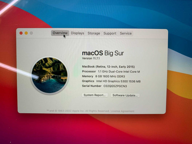 MacBook Retina 12-inch Early 2015 with (Intel Core M) CPU 8GB RAM 256GB  -