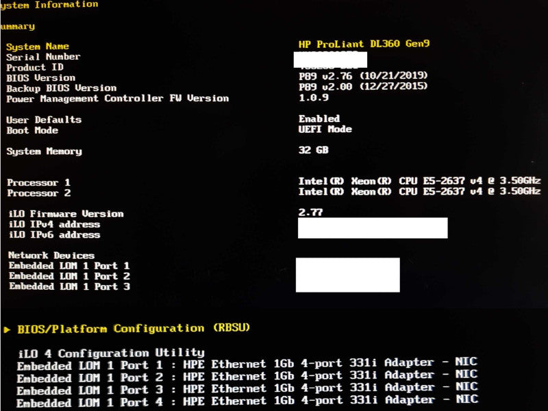 HP DL360 Gen9 2x Xeon E5-2637v4 @ 3.5GHz 32GB RAM - No HDD/Caddies/Controller +