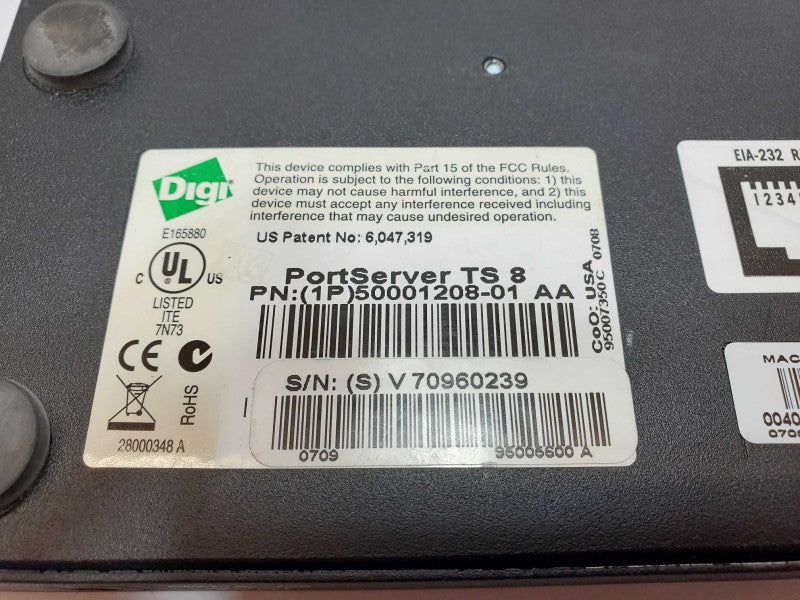 Digi PortServer TS 8 Port Server 50001208-01 No Power Adapter Included _