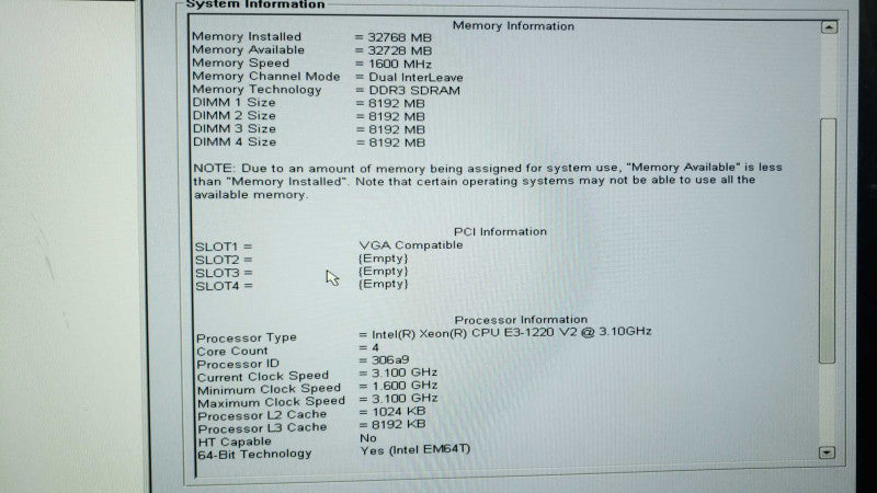 Dell Precision T1650 E3-1220v2@3.1GHz 32GB DDR3 Quadro 600 No HDD [