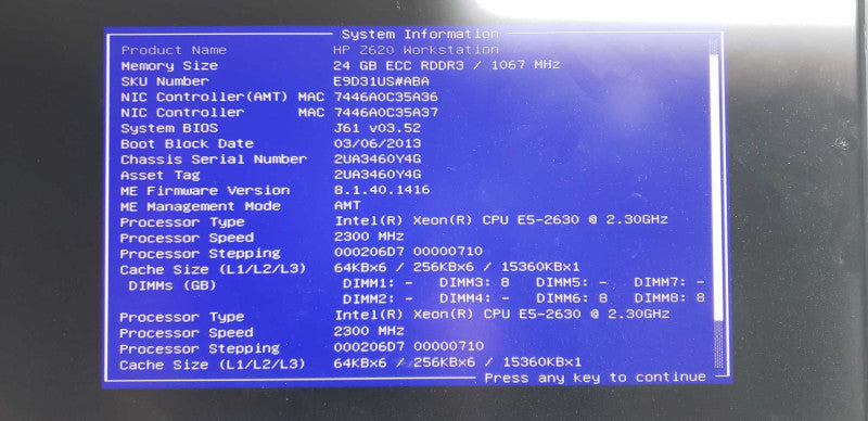 HP Z620 workstation Xeon E5-2630 @ 2.30ghz / 24gb ram / 2x Quadro 600 GPU #