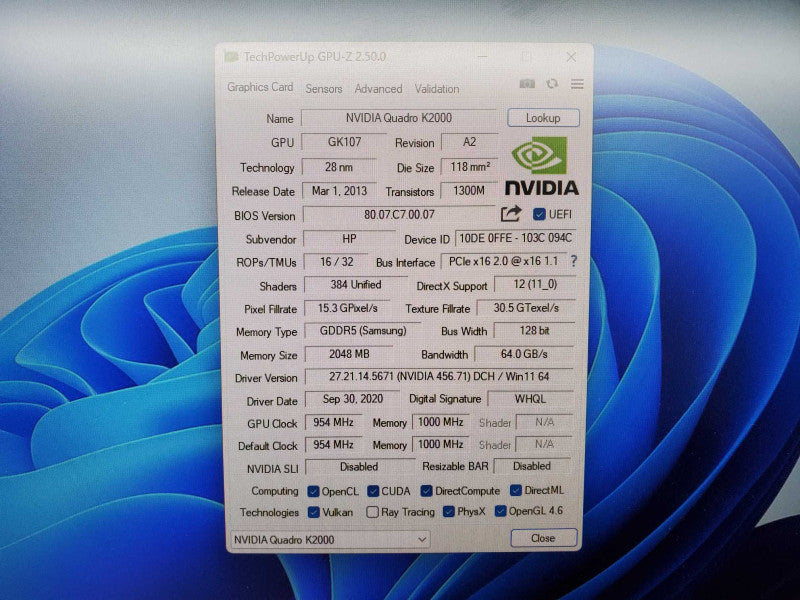 Nvidia Quadro K2000 Graphics Card | 2GB GDDR5 | 2x DisplayPort + 1x DVI-I (