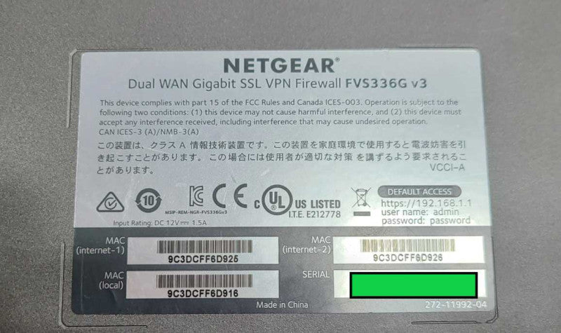 Netgear ProSafe FVS336G v3 Dual WAN Gigabit SSL VPN Firewall $