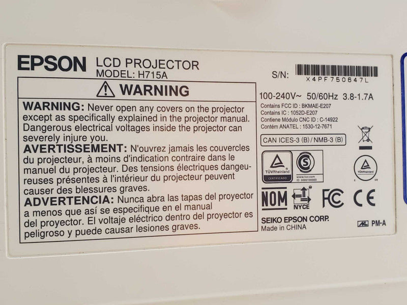 Epson Home Cinema 4000 LCD Projector H715A 3LCD, Doesn\\'t Power on, AS-IS _