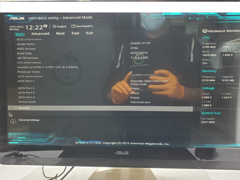 Asus Zen AIO Pro Z240IC, Core I7-6700T 2.8GHz, 8GB RAM, 1TB HDD, Read _