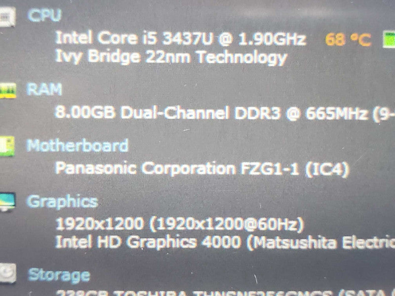 Panasonic Toughpad FZ-G1 i5-3437U 1.9GHz 8GB DDR3 256GB SSD |