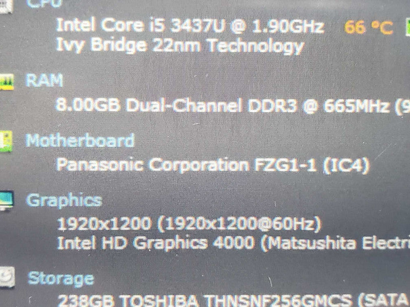 Panasonic Toughpad FZ-G1 i5-3437U 1.9GHz 8GB DDR3 256GB SSD |