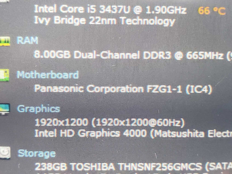 Panasonic Toughpad FZ-G1 i5-3437U 1.9GHz 8GB DDR3 256GB SSD |