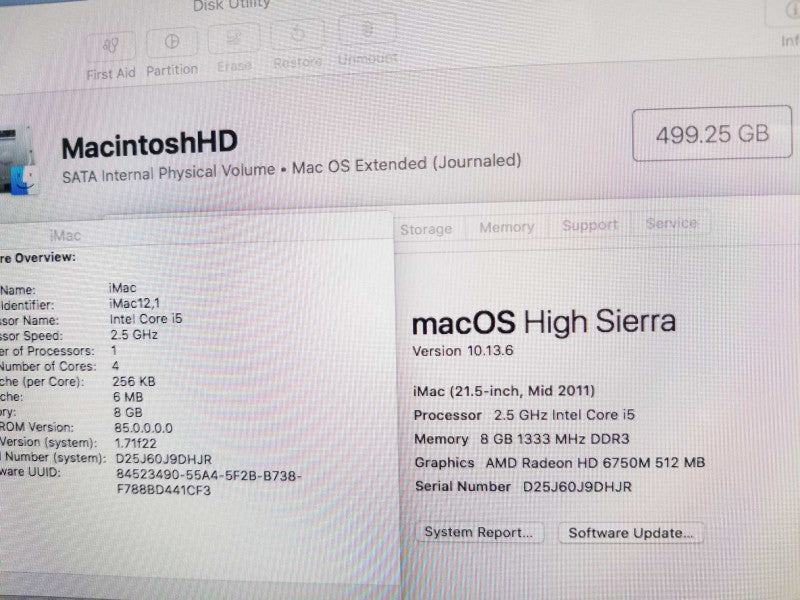 iMac 21.5\\" - M.2011 A1311, i5-2400S 2.5GHz QC/8GB, Radeon HD 6750M, 500GB HDD. ~