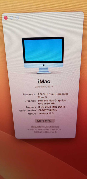 Apple Imac A1418 21.5\\" 2.3ghz dual core i5 / 8gb ddr4 ram / 1tb HDD  #