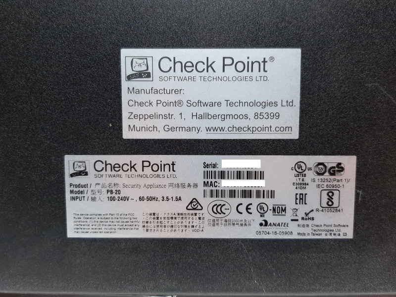 Check Point 5100 PB-20 Network Security Appliance Firewall - NO HDD +
