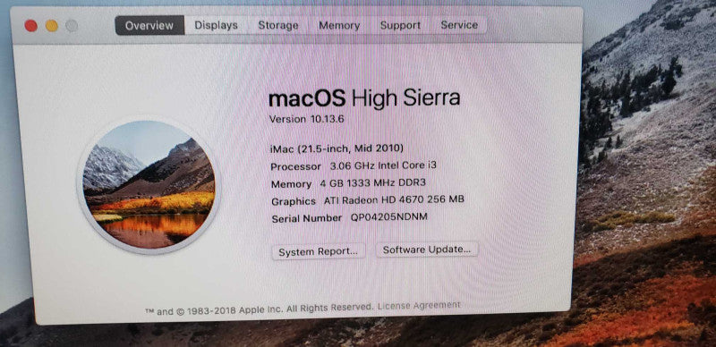 apple imac A1311 high sierra 21.5\\" 4gb ram intel i3 @ 3.06ghz / hd 4670 #