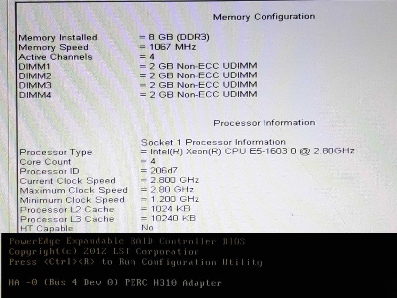 DELL Precision T3600 Xeon E5-1603@2.8GHz 8GB RAM QUADRO K600 PERC H310 -No HDD +