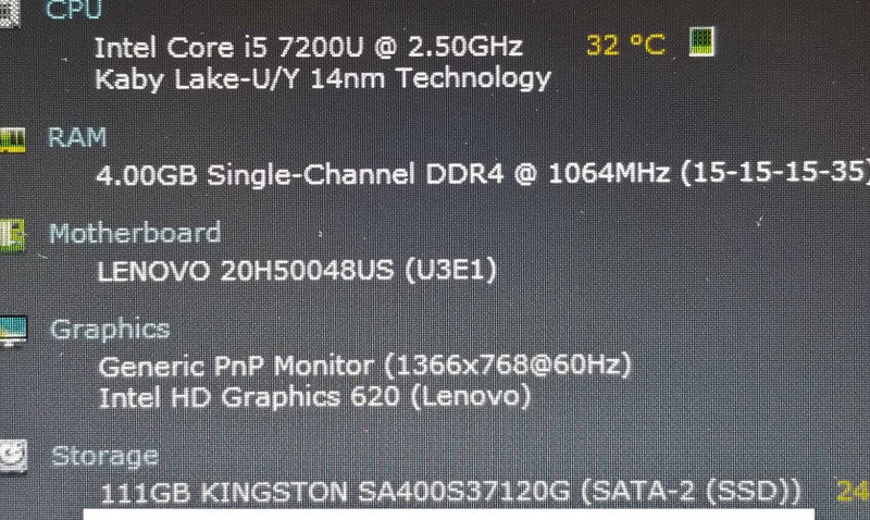 Lenovo ThinkPad E570 15.6\\" Laptop Core i5-7200U 2.5GHz/4GB, 120GB SSD ~