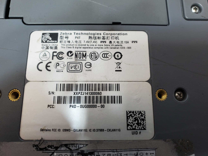 Zebra P4T Mobile Thermal Label Printer, No Power Adapter _