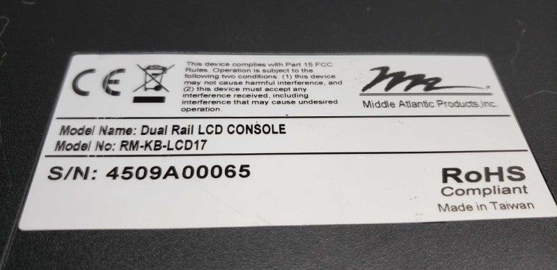 Middle Atlantic RM-KB-LCD17 Rackmount LCD, Keyboard and Touchpad #
