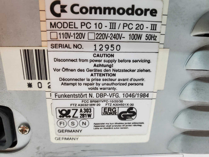 Vintage Commodore PC20-III Computer & Keyboard _ Power-on tested )