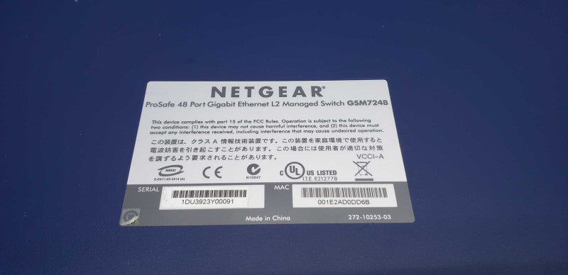 netgear prosafe 48x port gigabit ethernet l2 managed switch GSM7248 #