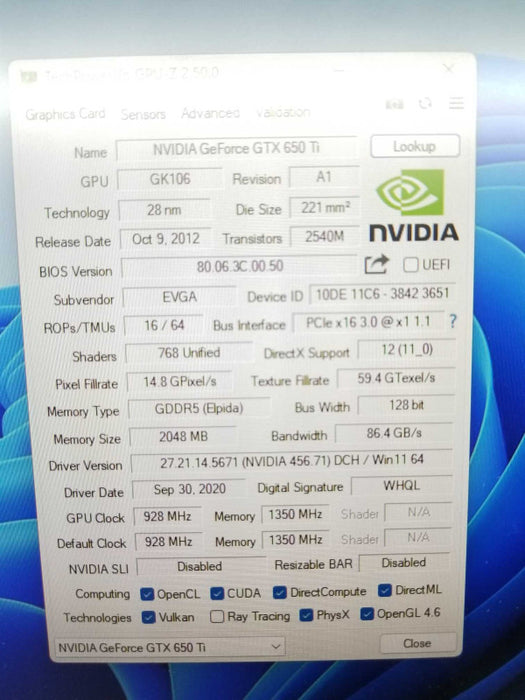 EVGA GeForce GTX 650 TI 2GB GDDR5 PCI Express 3.0, 100% TESTED ~