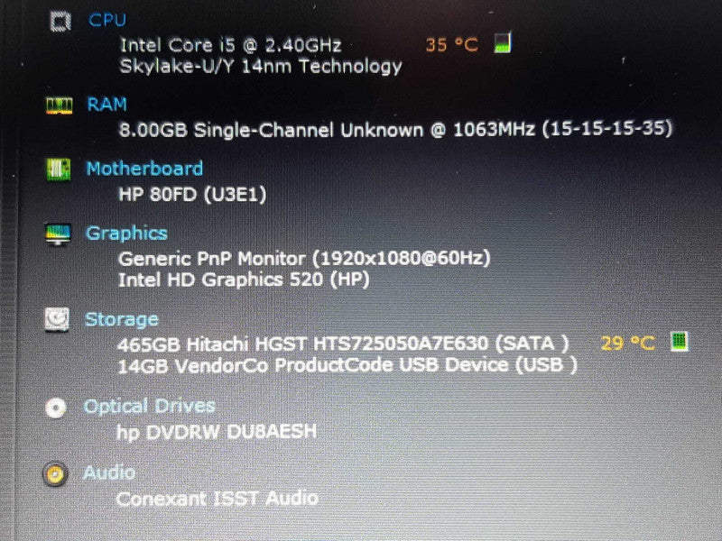 HP ProBook 650 G2 15.6\\" i5-6300U @ 2.40GHz 8GB RAM 465GB HDD +