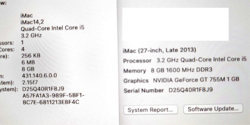 iMac 27\\" - L.2013 A1419, i5-4570 3.2GHz QC/8GB DDR3, nVidia GTX 755M, NO HDDs ~