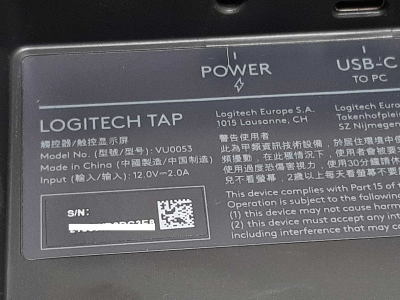 Logitech Tap Touch Controller Video Conferencing VU0053 w/Tap receiver Vu0059 +
