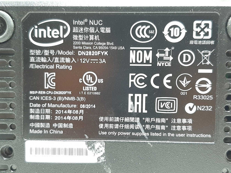 Intel NUC DNFYK Celeron N2830 @ 2.16GHz 4GB RAM - NO HDD +