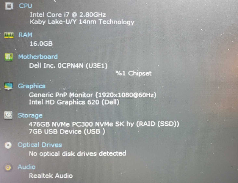 Dell Latitude 5580 Core i7-7600U @ 2.8 GHz 16GB DDR4 500GB SSD (