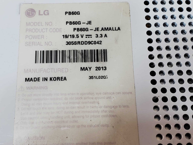 LG PB60G-JE Micro-portable LED Projector, No Power adapter, Untested, AS-IS _