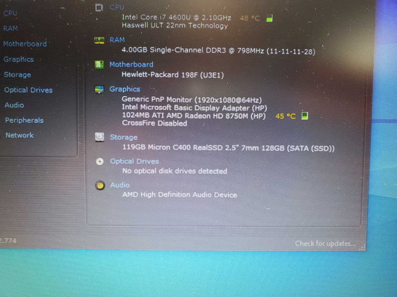 HP EliteBook 850G1, Core I7-4600U 2.1GHz, 4GB, 128GB SSD, AMD Radeon HD8750M  _