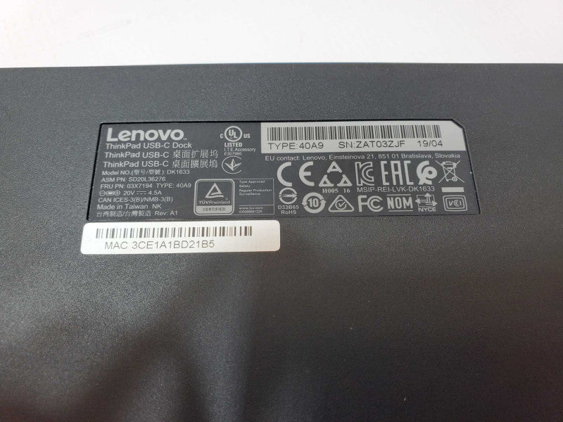Lenovo Thinkpad USB-C Docking Station 40A9 DK1633 _