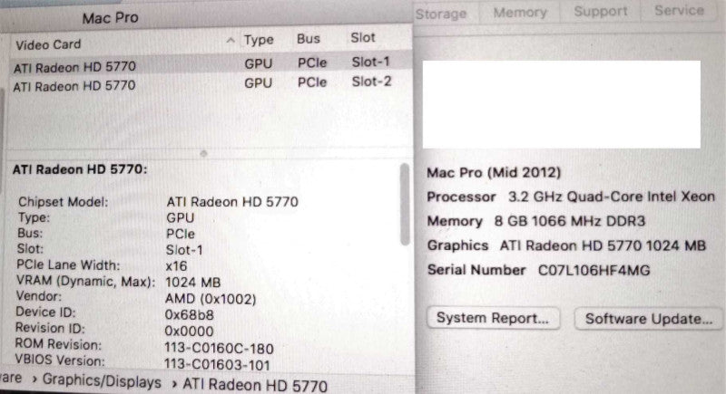Mac Pro - M.2012 A1289, Xeon W3565 3.2GHz QC/8GB, 2x Radeon HD5770, NO HDDs ~