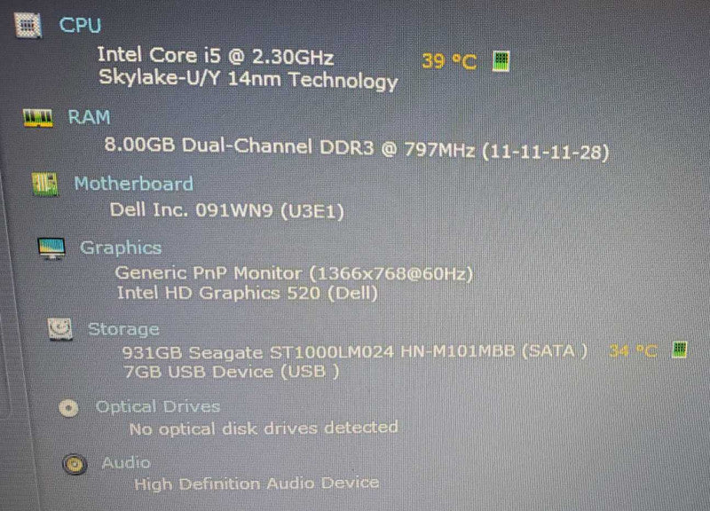 Dell Latitude 3570 15\\" Core i5-6200U @ 2.3 GHz 8GB Ram 1TB HDD (