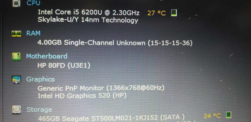 HP ProBook 650 G2 i5-6200U @ 2.30ghz / 4gb ram / 465gb SATA HDD / 15.6\\" #