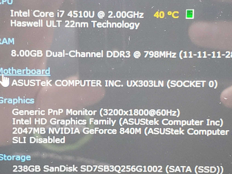 ASUS UX303L Notebook PC, i7-4510U 2.0GHz 8GB DDR3 256GB SSD |
