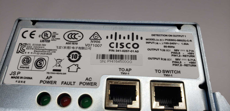 Cisco Power Injector Type POE80U-560(G)-C-R PN: 341-0257-01 #