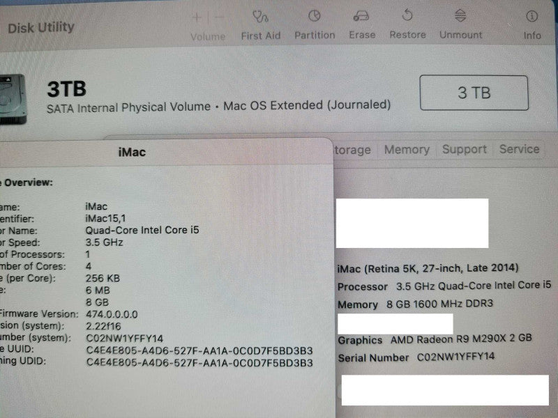 iMac 27\\" - L.2014 A1419 Retina 5k, i5-4690 3.5GHz QC/8GB, R9 M290X, 3TB HDD ~