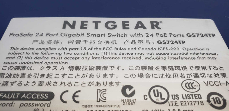 Netgear prosafe 24x port gigabit smart switch PoE GS724TP #